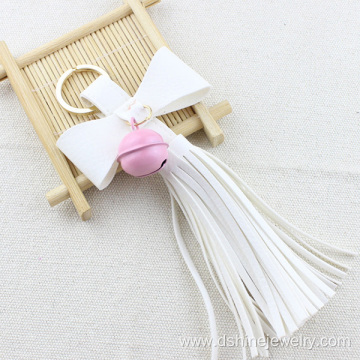 Tassel Keychain Leather For Bag Bowknot Bell Leather Keyring